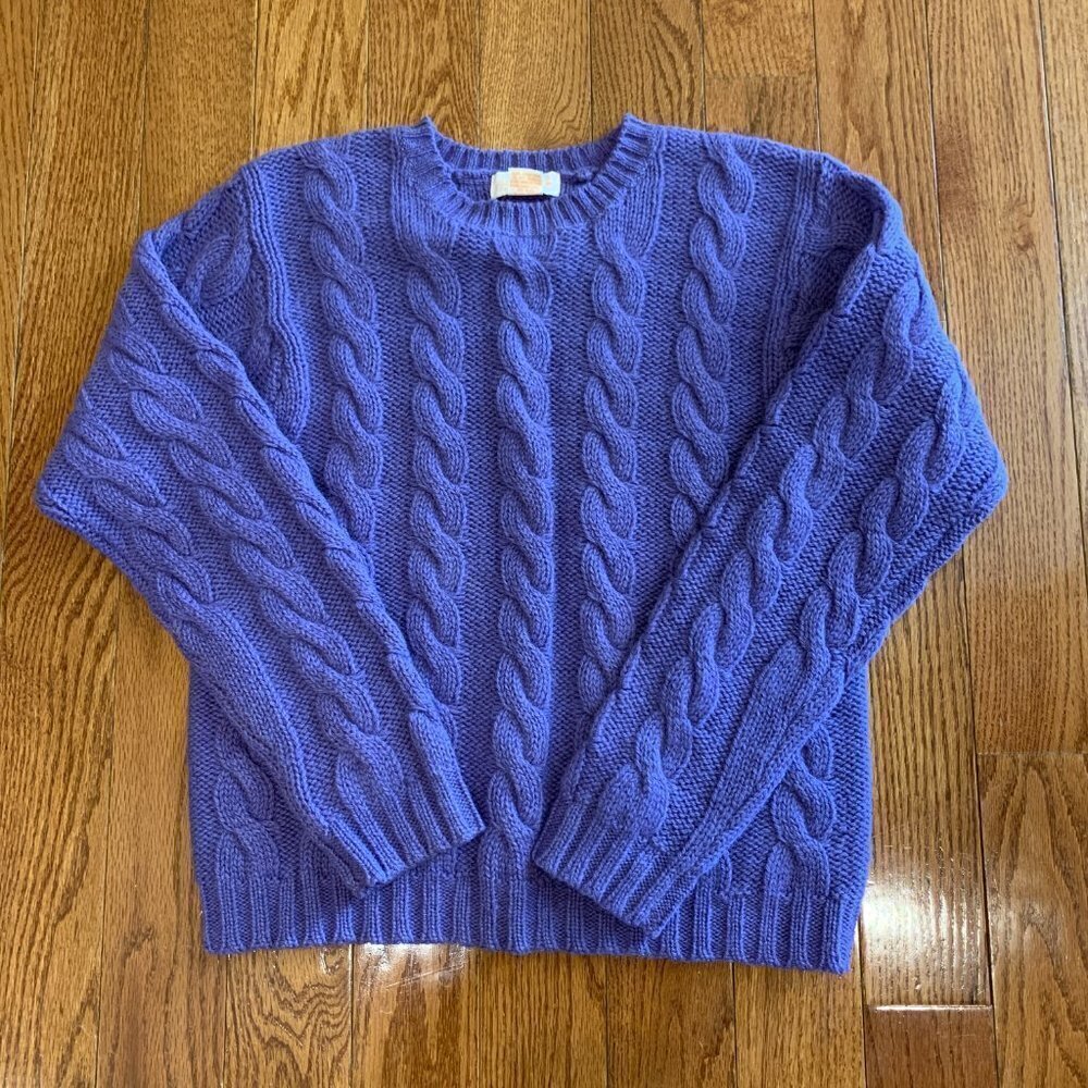 Brooks Brothers Cable Knit Shetland Wool Vintage Sweater Size Medium Purple